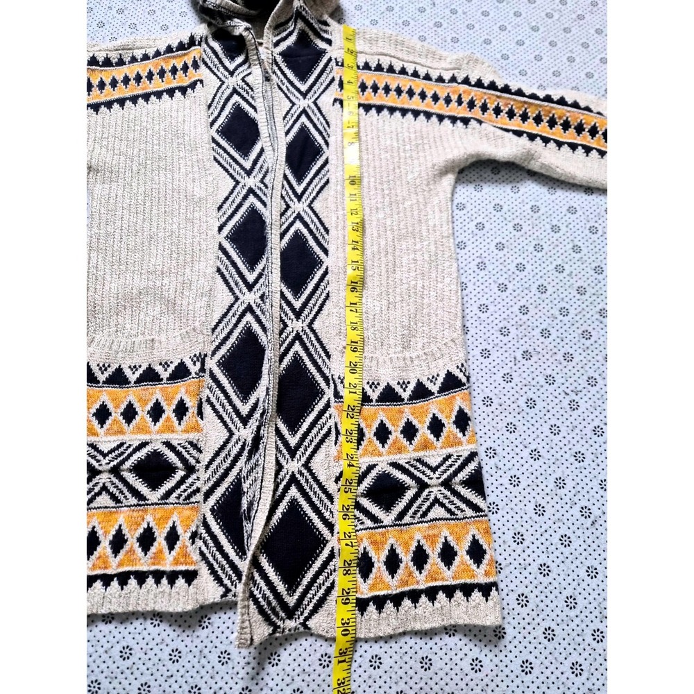Lucky Brand Hooded Open Front Cardigan Sweater Geometric Print Beige Womens S - Picture 6 of 7